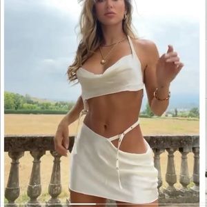 Heart of Sun Swim Harlow Silk Top size Medium + Silk Skirt size Small in Ivory